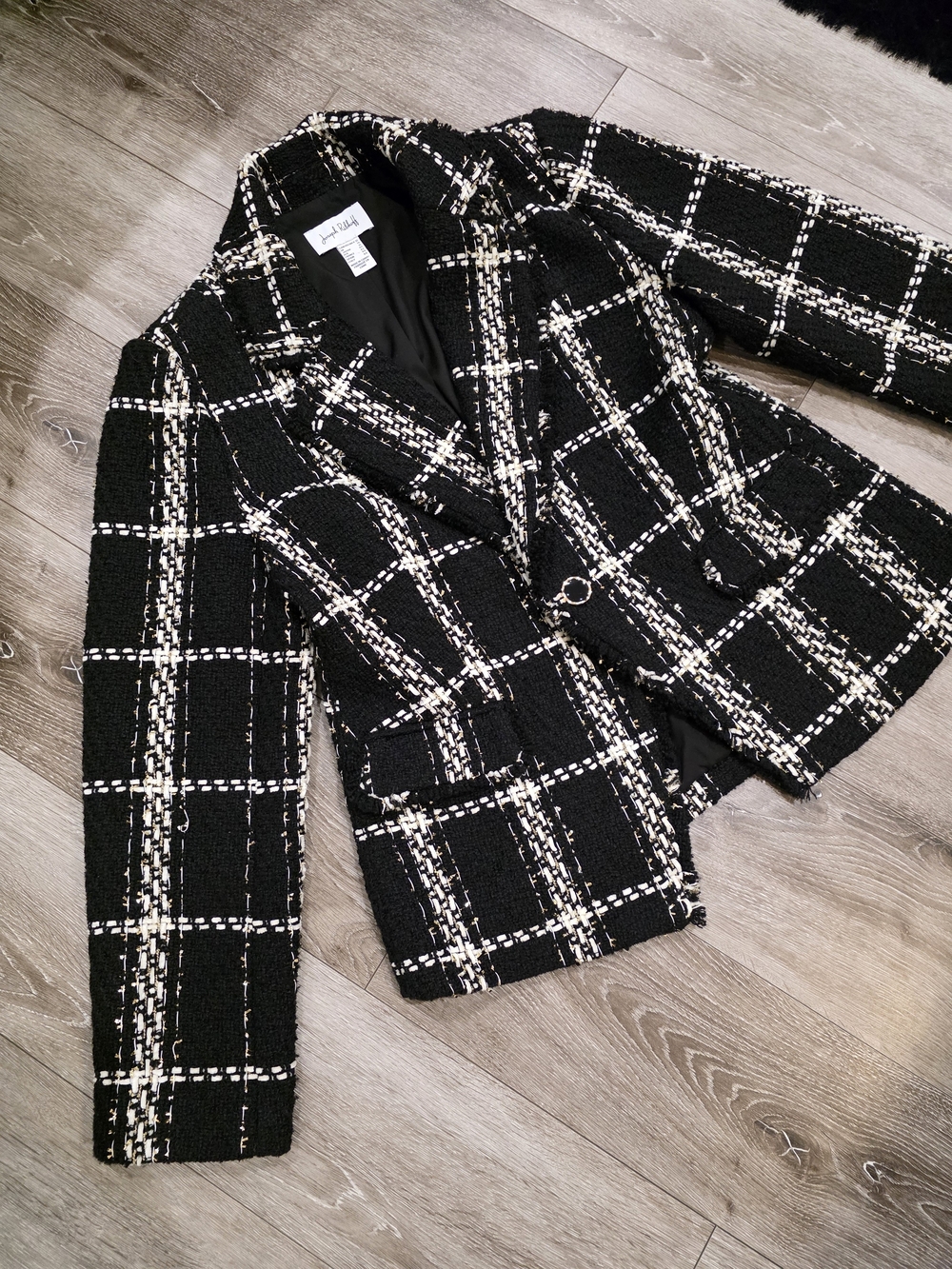 Joseph Ribkoff Black Tweed Windowpane Blazer with Ivory Accents